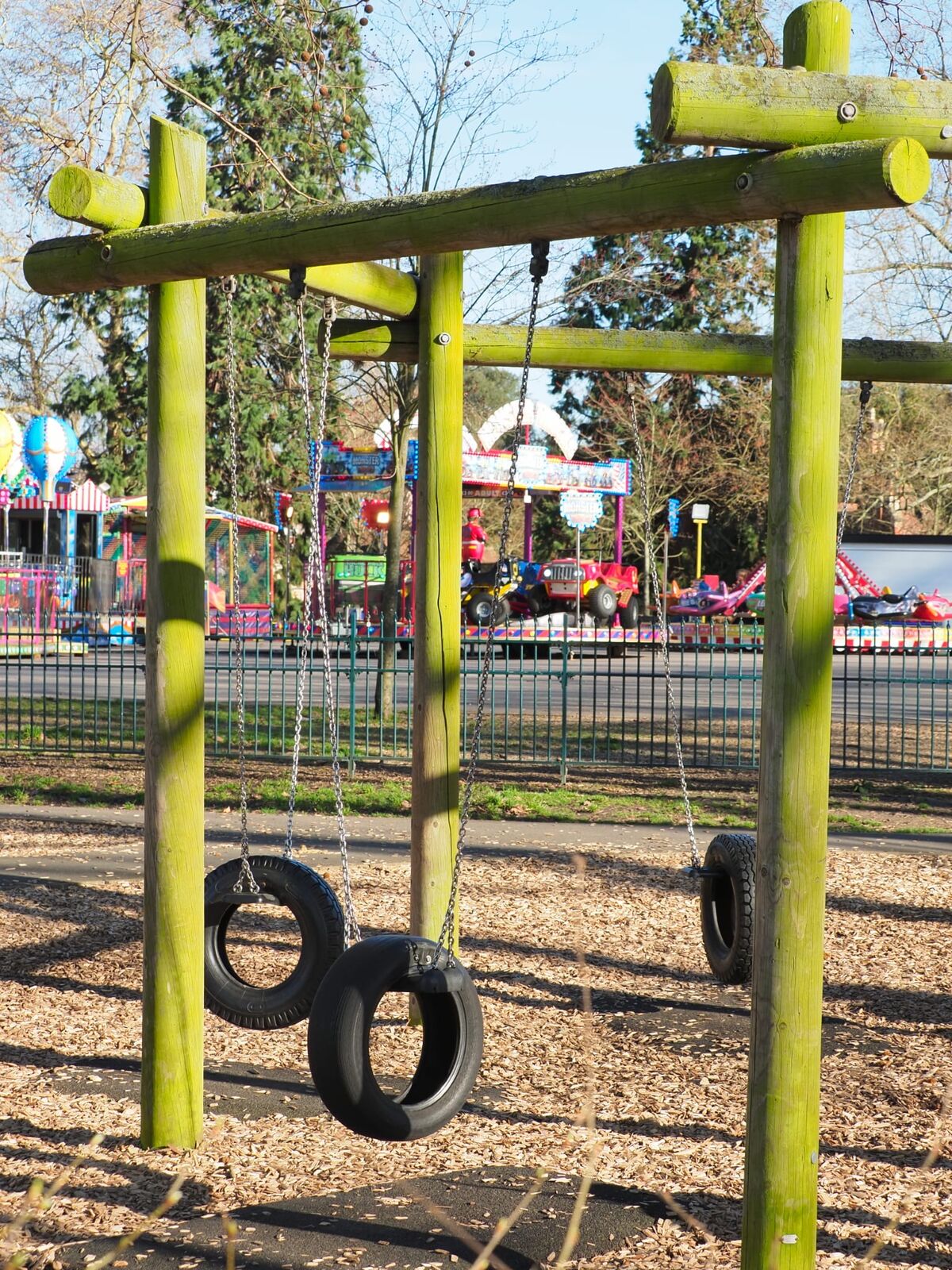 Tyre swings in the playground