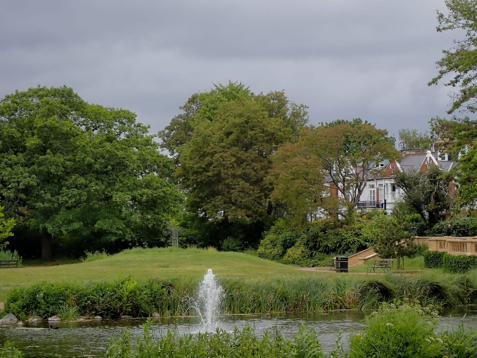 The fountain seen through the trees