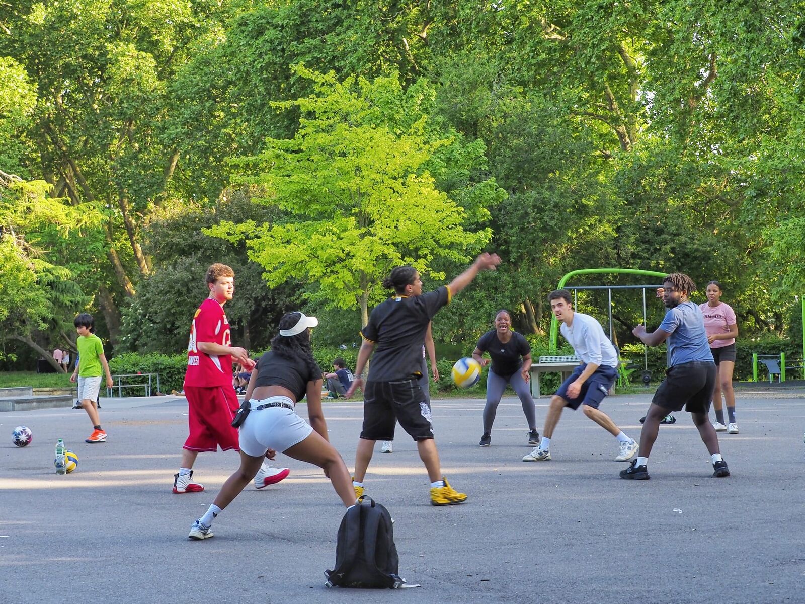 A game in play on the courts