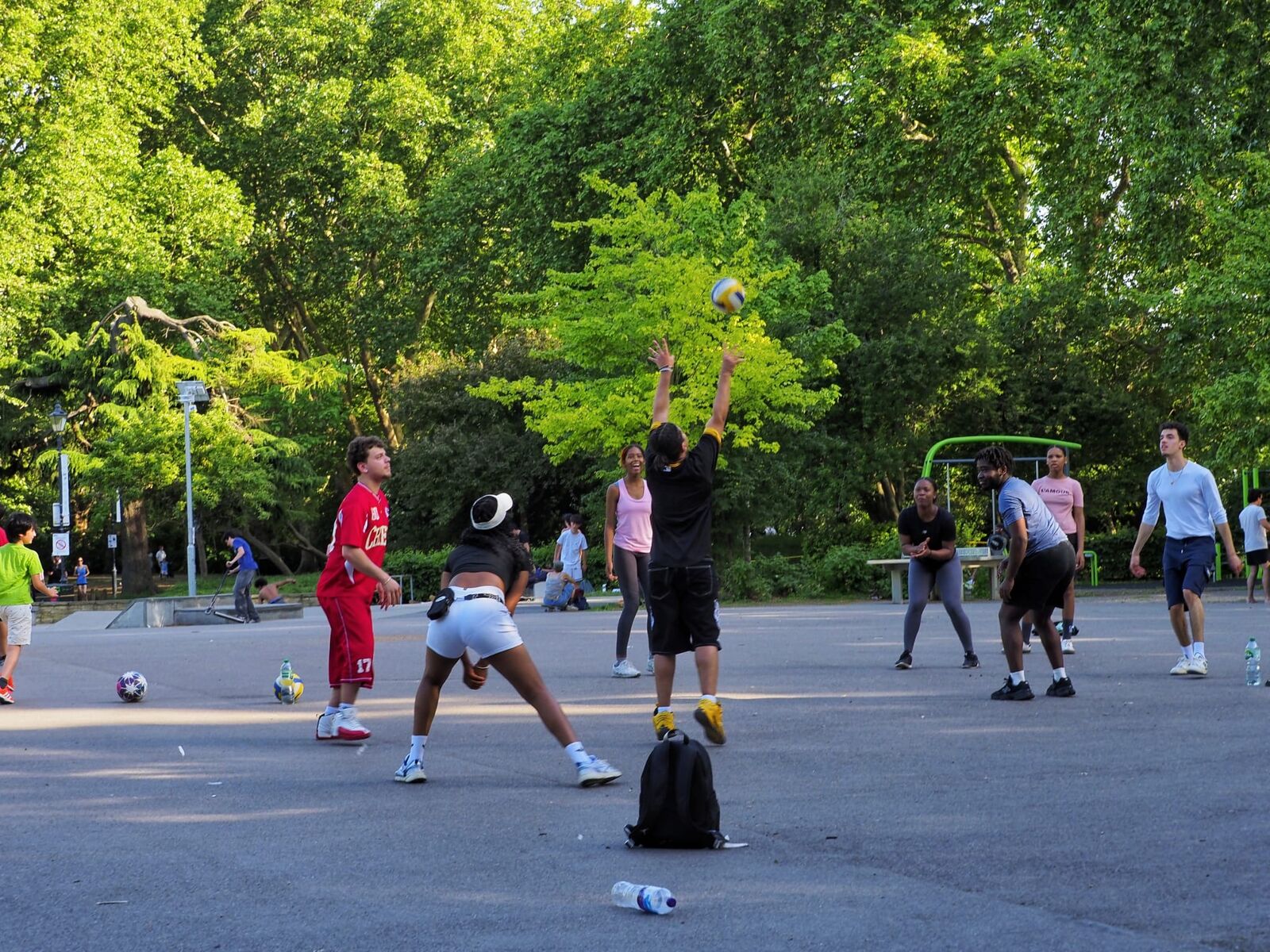 A game of basketball on the courts